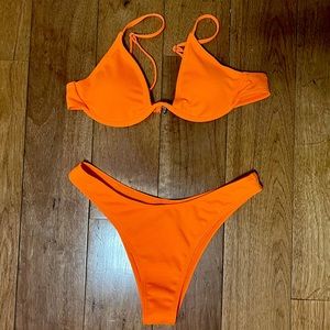 NWT neon orange bikini, underwire + push-up cup